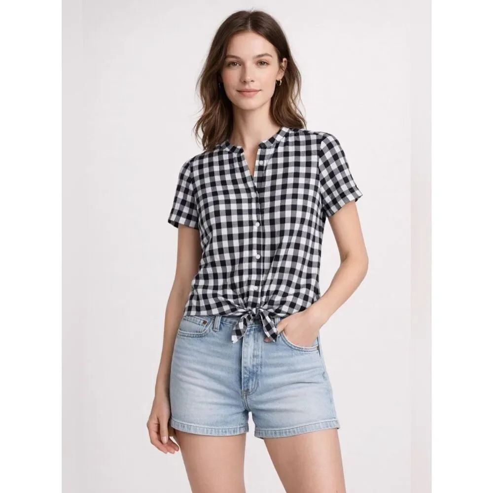 J. Crew Black and White Button Down Shirt with Mandarin Collar